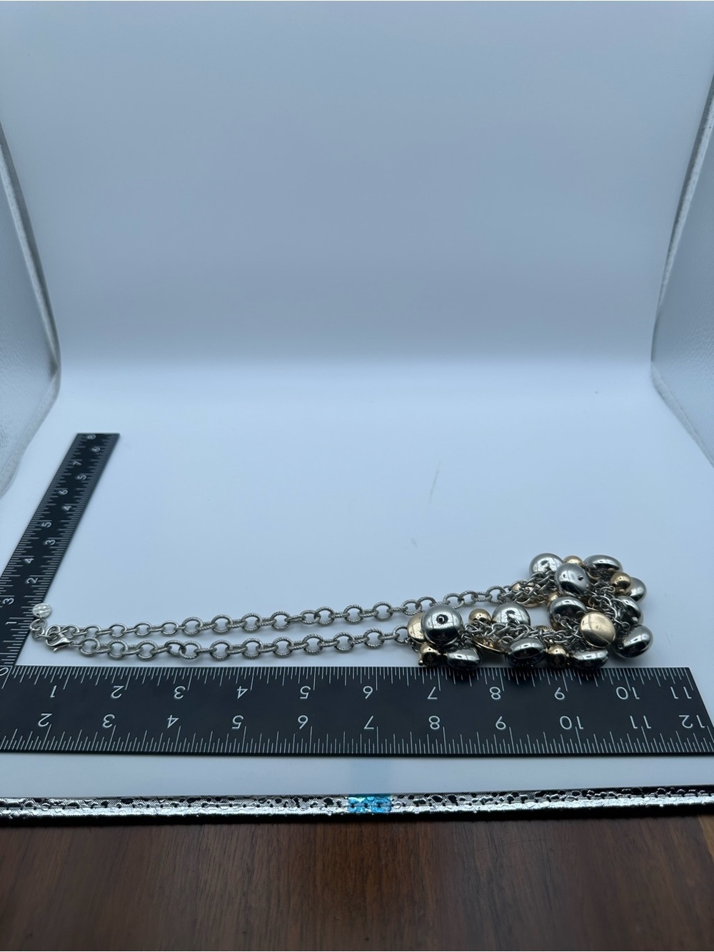 Vintage Silver and Gold Tone Cluster Bib Necklace Mixed Metal Chunky Chain - Picture 3 of 6